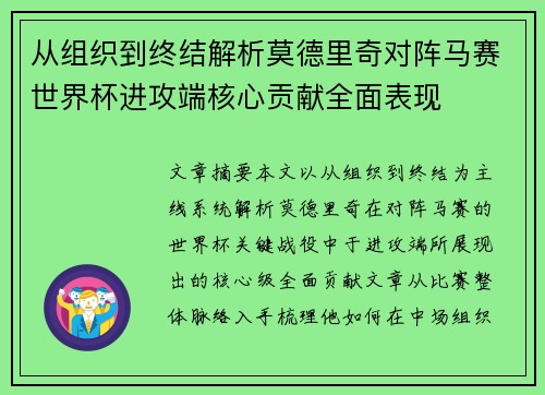 从组织到终结解析莫德里奇对阵马赛世界杯进攻端核心贡献全面表现